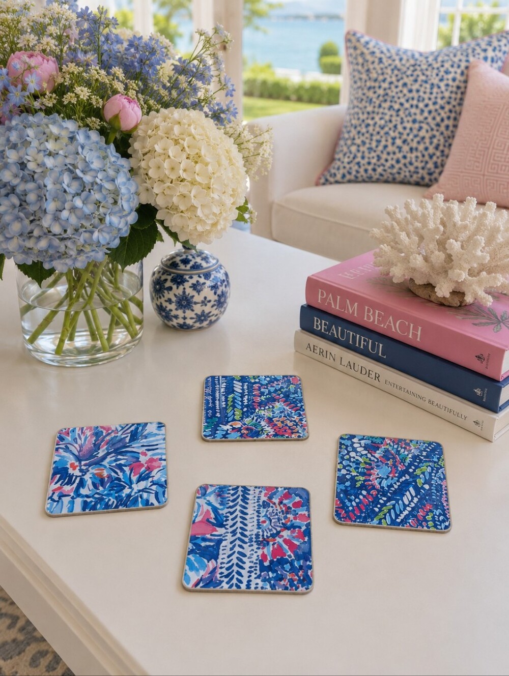 Set Of 4 Homemade Coasters Cottage Preppy Southern Coastal Entertaining Beachy